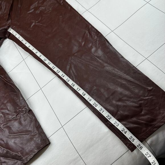 Commando Pants Womens Medium Oxblood Brown Faux Leather Vegan Paperbag Waist - Picture 9 of 12
